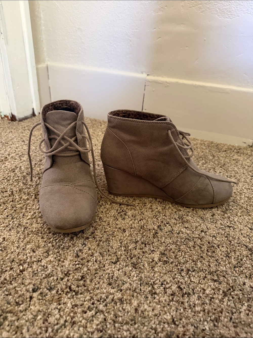 Lace-Up Taupe Wedge Ankle Boots - Women's Comfort Wedges